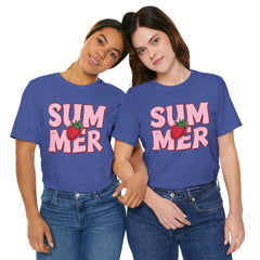 Summer Strawberry T-Shirt — Cute Pink Graphic Tee with Strawberry "SUMMER" Design