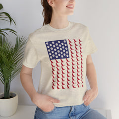 Personalized Dog Silhouette on American Flag - Tell us your dog breed, Unisex Short Sleeve Tee, Golden Retriever Silhouette Shown, Patriotic Shirt, Patriotic Pooch