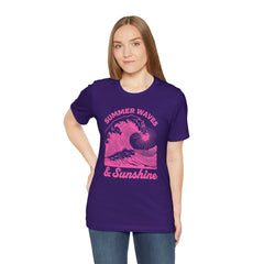 Summer Waves & Sunshine Tee — Retro Pink Surf Graphic T-Shirt