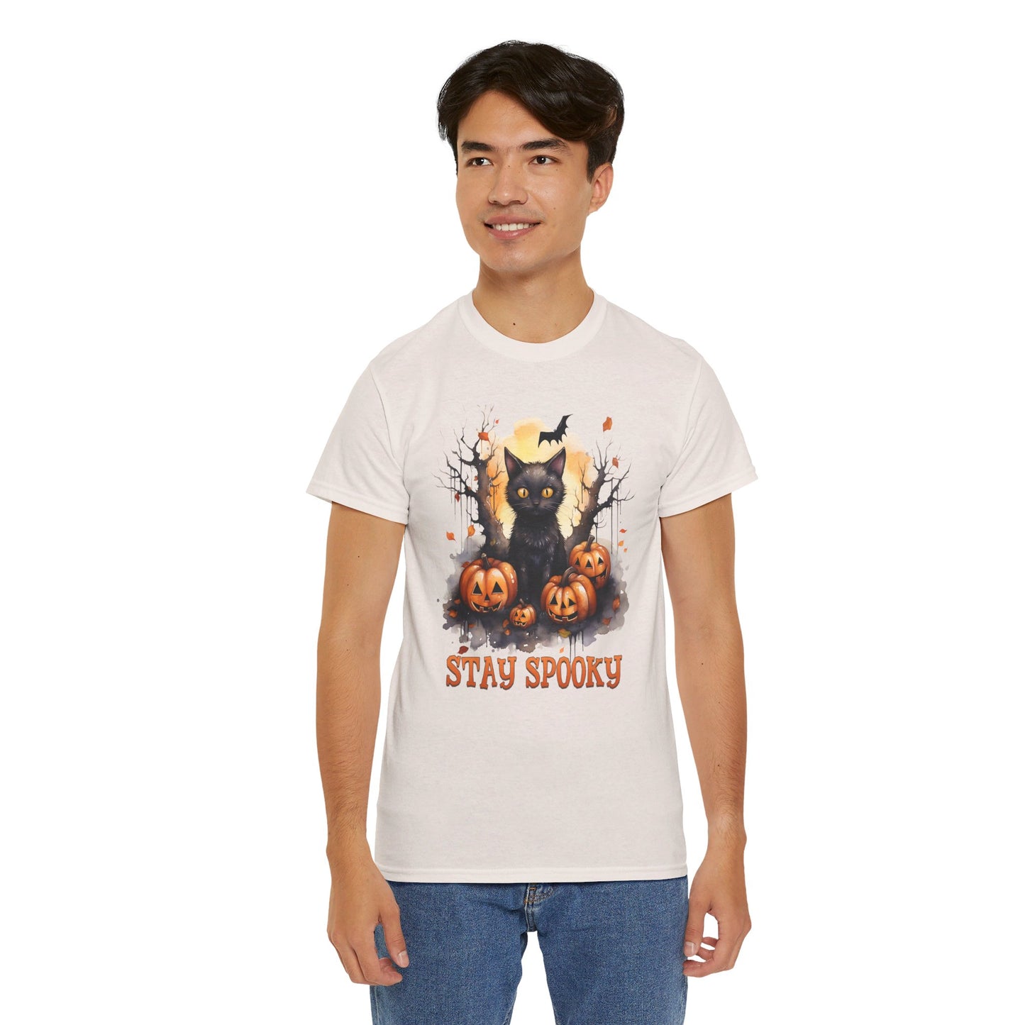 Black Cat And Pumpkin! Graphic Unisex Heavy Cotton Tee