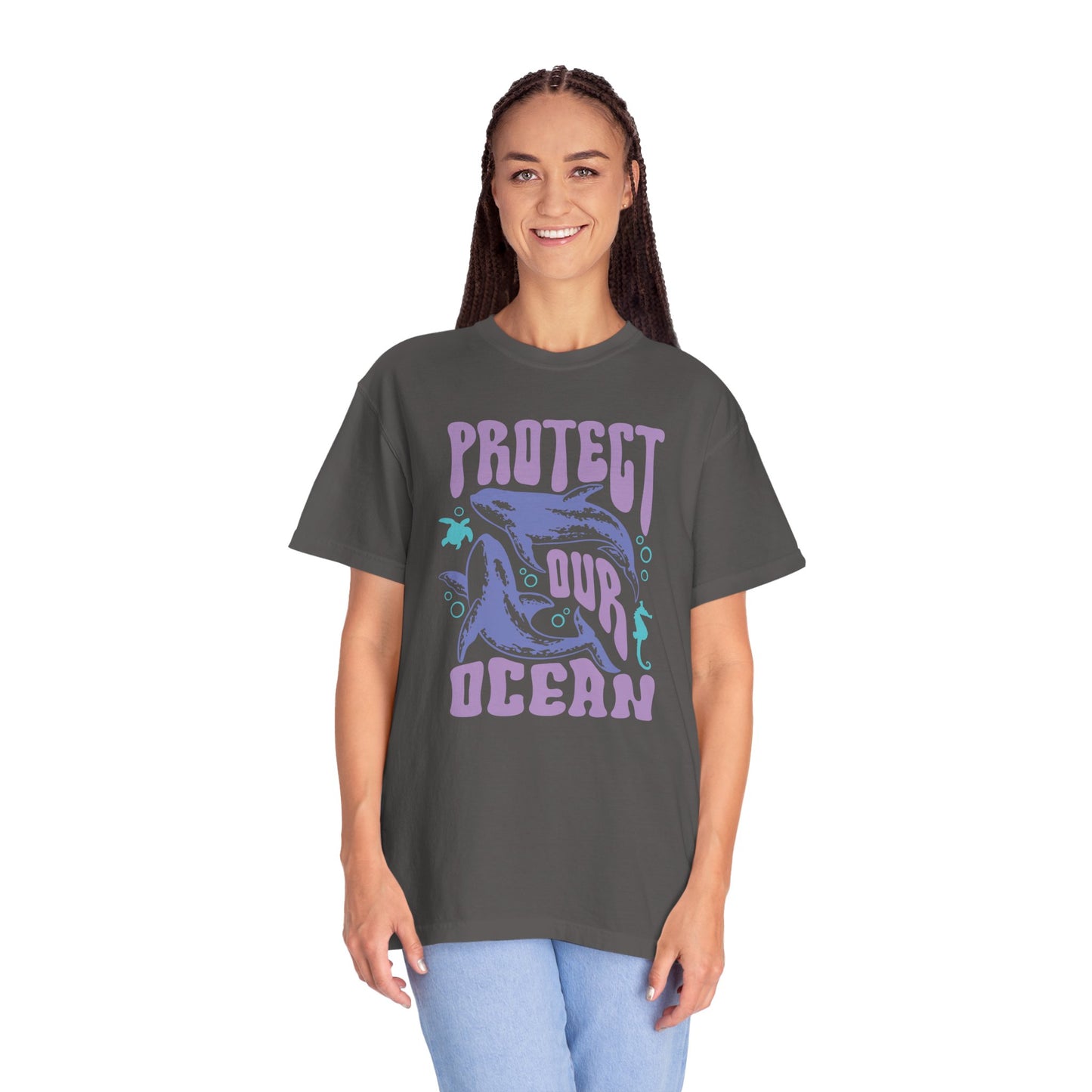 Whales, Protect Our Ocean -  Graphic Unisex Garment-Dyed T-shirt