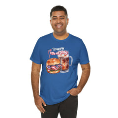 Happy 4th Of July Burger and Mug Graphic, Unisex Jersey Short Sleeve Tee
