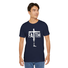 Faith Cross Prosthetic Leg T‑Shirt — Amputee Inspirational Christian Tee