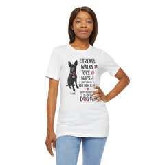 Personalized Your Dog and its name Mother's Day T-Shirt — 'Treats. Walks. Toys. Naps.