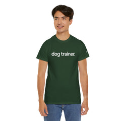 Dog Trainer T‑Shirt — "dog trainer." Front Logo with "we believe..." Positive Training Back Text