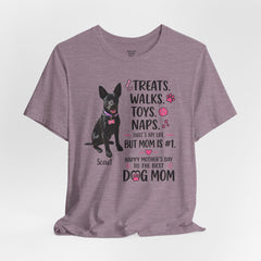Personalized Your Dog and its name Mother's Day T-Shirt — 'Treats. Walks. Toys. Naps.