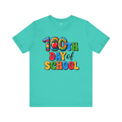 HAPPY 100 DAYS of SCHOOL - Unisex Short Sleeve Tee | Elementary School Holiday, Teacher Apparel, Kids Motivation, Days Checked Off, 100 Days