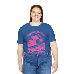Summer Waves & Sunshine Tee — Retro Pink Surf Graphic T-Shirt