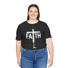 Faith Cross Prosthetic Leg T‑Shirt — Amputee Inspirational Christian Tee
