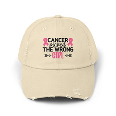CANCER Picked The Wrong Girl, Unisex Distressed Cap, Empowered Cancer Survivor, Gift For Mom, Gift For Her, Survivor Pink, Cancer Survivor