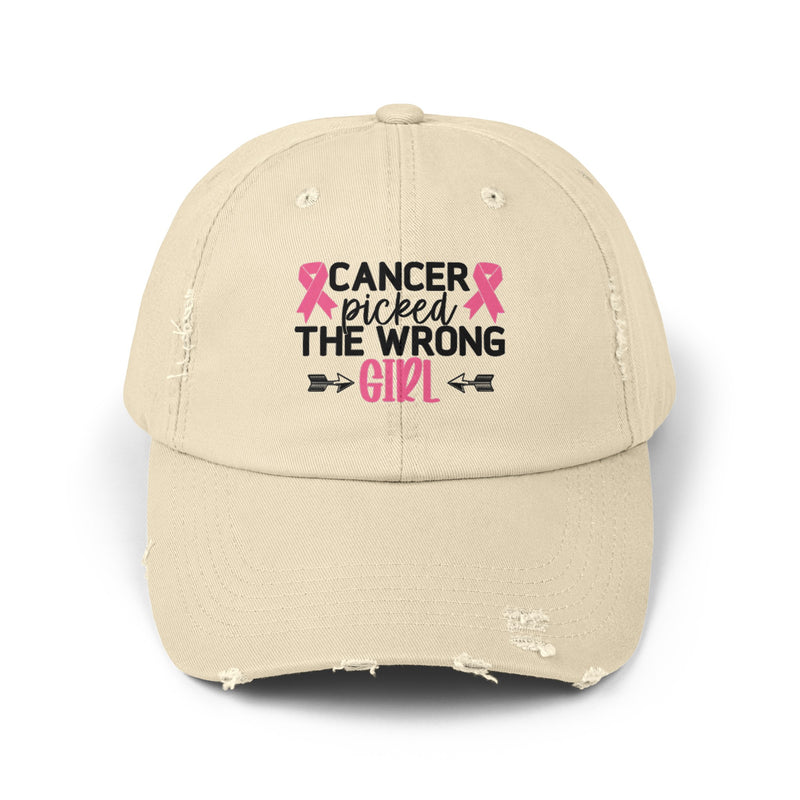 CANCER Picked The Wrong Girl, Unisex Distressed Cap, Empowered Cancer Survivor, Gift For Mom, Gift For Her, Survivor Pink, Cancer Survivor