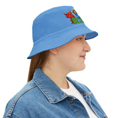 Unisex Bucket Hat - Russell Sage College Mascot Characters Purple Cow, Red Devil, Golden Horseshoe, Blue Angel