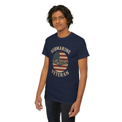 Submarine Veteran American Flag Tee | Unisex Heavy Cotton T-Shirt, Military Apparel, Veteran Gift, Patriotic Top, Casual Wear