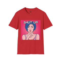 SHUT UP Pop Art Woman striking a Librarian pose Unisex Softstyle T Shirt