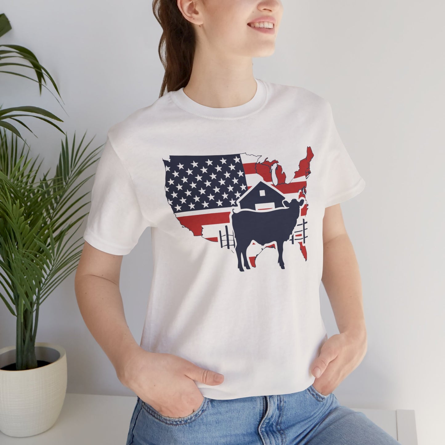 Red White and Blue Farmer Graphic, Unisex Jersey Short Sleeve Tee