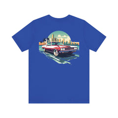 Vintage Car Graphic Tee - Sunset Cityscape Design