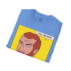 Call Me Baby Unisex Softstyle T-Shirt  Pop Art Bearded Guy with a pacifier and a bow tie