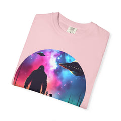 Bigfoot & Alien Nightscape T-Shirt — Sasquatch UFO Graphic Tee