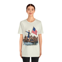Historical Fever Patriot T‑Shirt — Revolutionary Flag Rowboat Design