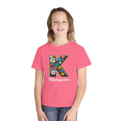 Flower K Kindergarten Youth Tee | Cute Kids Shirt, School Apparel, Gift for Students, Back to School, Floral Design