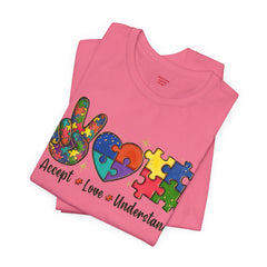 Autism Awareness Unisex T-Shirt - Colorful Accept, Love, Understand Design