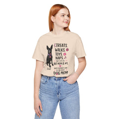 Personalized Your Dog and its name Mother's Day T-Shirt — 'Treats. Walks. Toys. Naps.