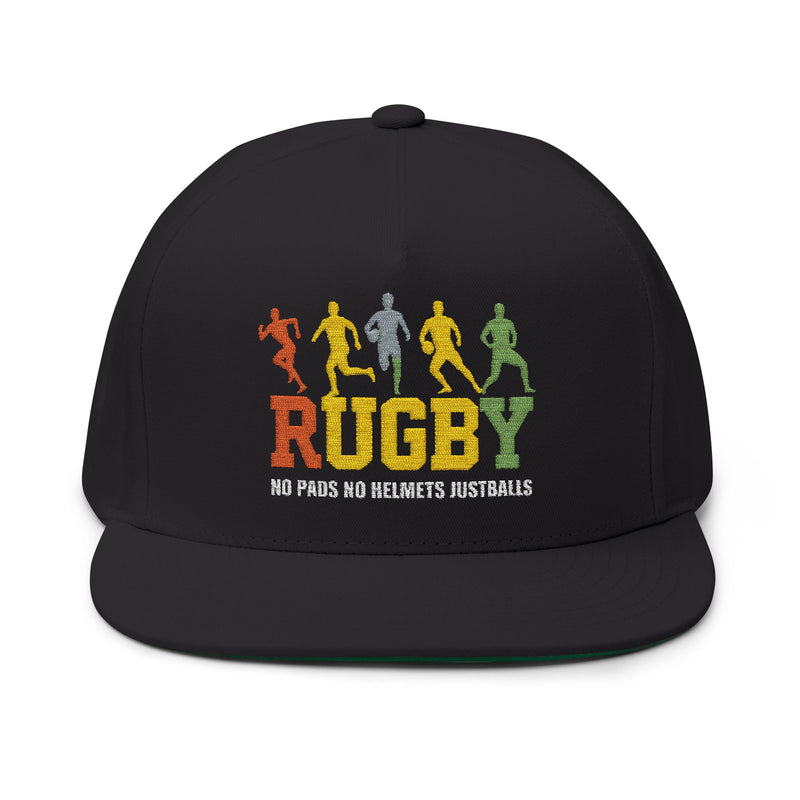 Rugby Players Embroidered Flat Bill Cap — Multicolor Team Sports Hat