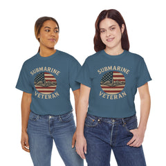 Submarine Veteran American Flag Tee | Unisex Heavy Cotton T-Shirt, Military Apparel, Veteran Gift, Patriotic Top, Casual Wear