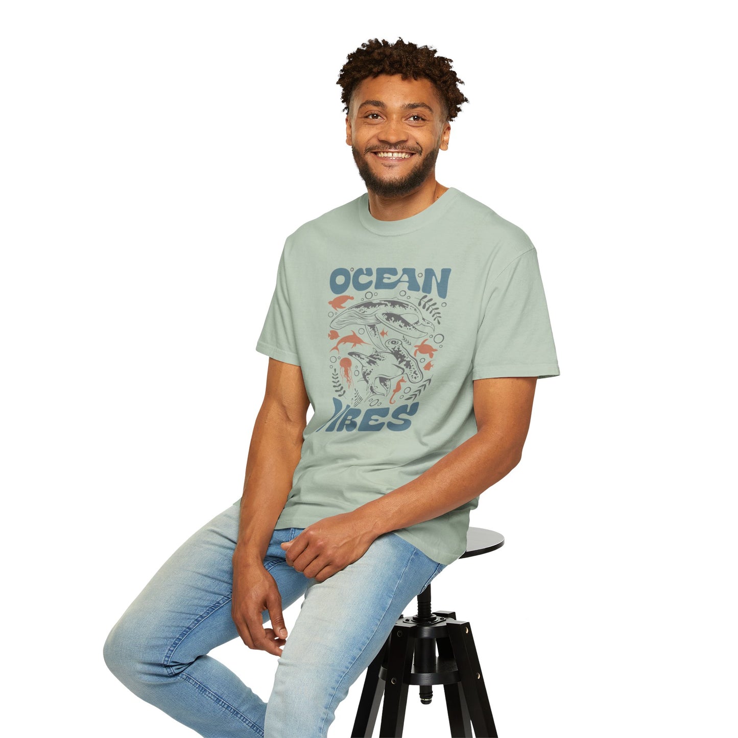 Whales and Dolphins, Ocean Vibes -  Graphic Unisex Garment-Dyed T-shirt