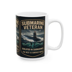 Submarine Veteran Three Panel Ceramic Mug — "Qualified in Submarines" The Rest Is Surface Noise" (15oz)