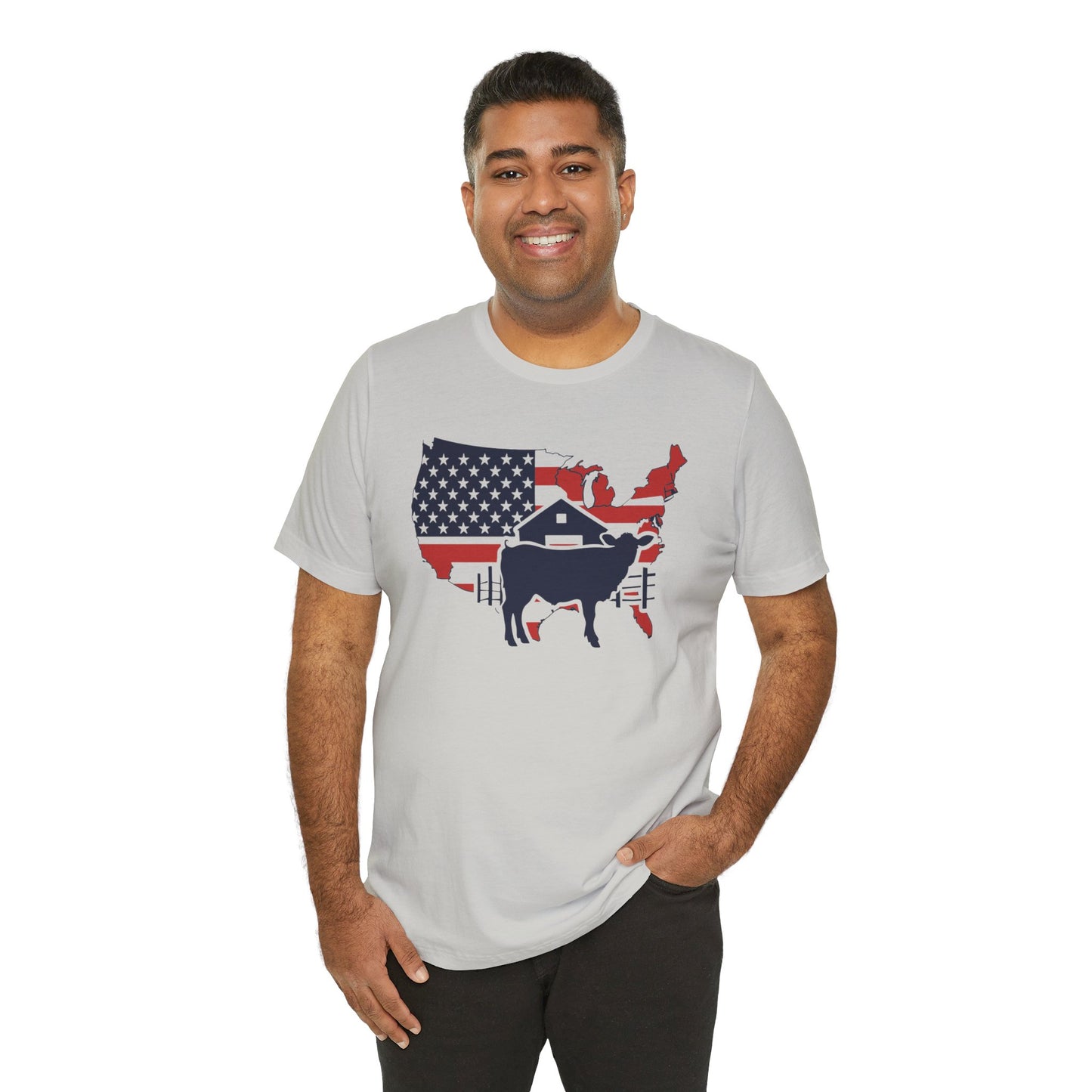 Red White and Blue Farmer Graphic, Unisex Jersey Short Sleeve Tee