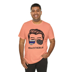 BACK THE BLUE Dad with Glasses, Graphic Unisex Short Sleeve Tee