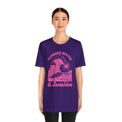 Summer Waves & Sunshine Tee — Retro Pink Surf Graphic T-Shirt