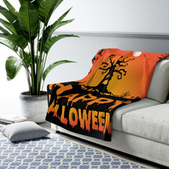 Happy Halloween Spooky House - Graphic Sherpa Fleece Blanket
