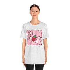 Summer Strawberry T-Shirt — Cute Pink Graphic Tee with Strawberry "SUMMER" Design