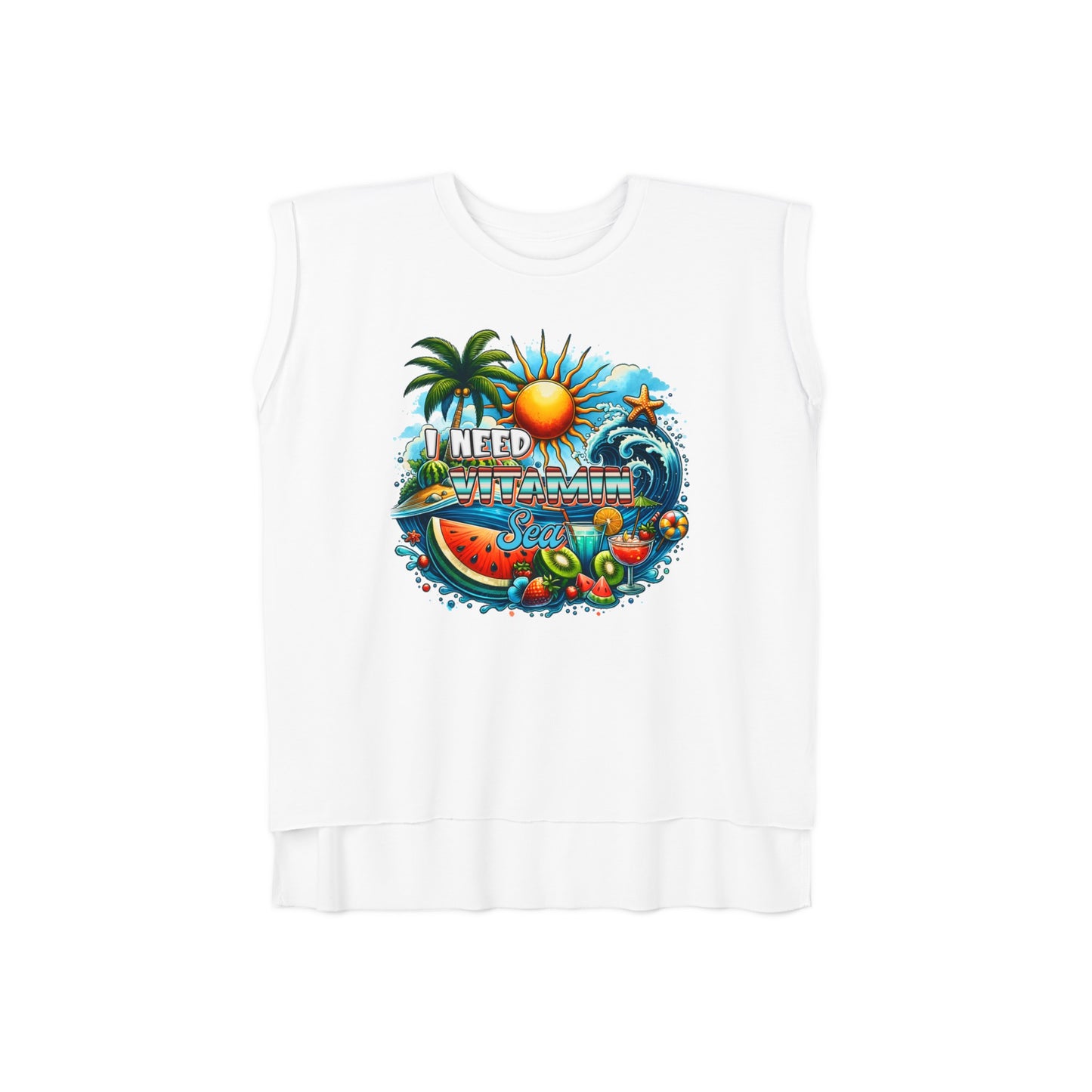 I Need Vitamin Sea graphic tee, womens graphic tee, flowy muscle tee, rolled cuffs shirt, women's shirt, summer t-shirt, camping shirt, outdoor apparel, adventure clothing, nature lover gift, gift for camper, hiking t-shirt, wanderlust apparel.