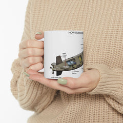 Submarine Design Ceramic Mug, How Submarines Work Gift, Nautical Coffee Cup, Marine Science Mug, Ocean Lover's Gift
