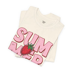 Summer Strawberry T-Shirt — Cute Pink Graphic Tee with Strawberry "SUMMER" Design