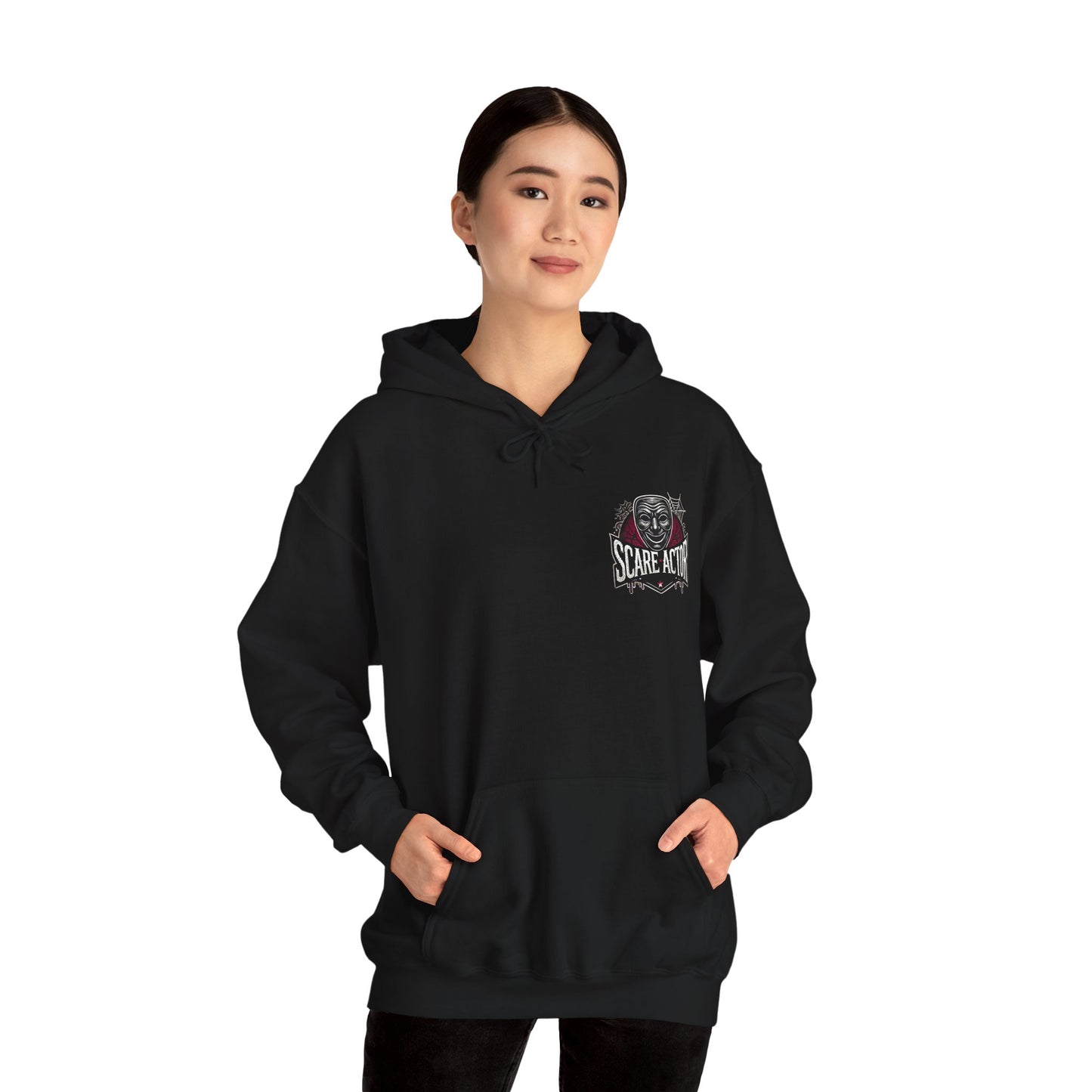 Scare Actor Front Logo back Image Unisex Heavy Blend™ Pullover Hooded Sweatshirt