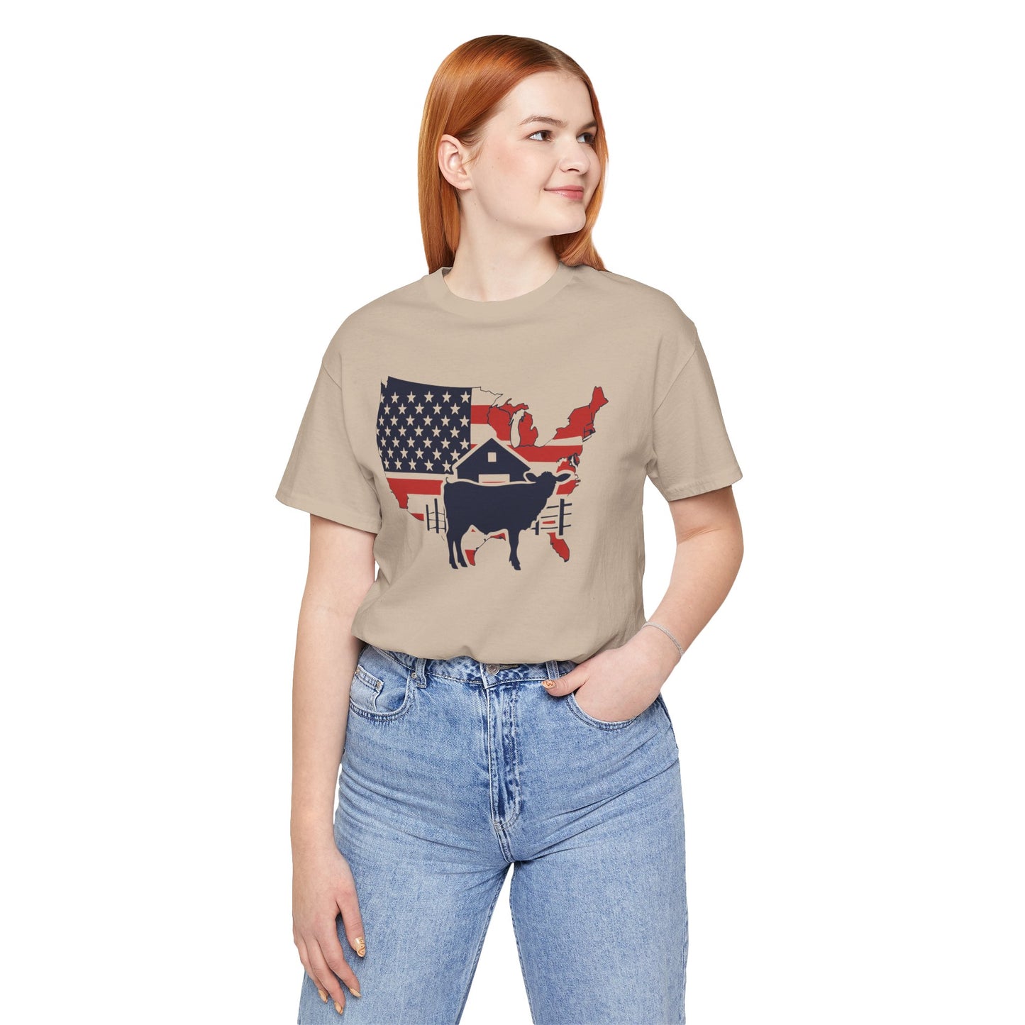 Red White and Blue Farmer Graphic, Unisex Jersey Short Sleeve Tee