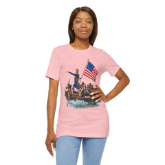 Historical Fever Patriot T‑Shirt — Revolutionary Flag Rowboat Design