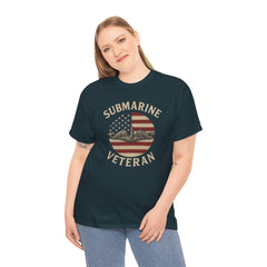Submarine Veteran American Flag Tee | Unisex Heavy Cotton T-Shirt, Military Apparel, Veteran Gift, Patriotic Top, Casual Wear