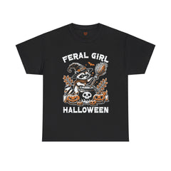 Feral Girl Halloween Raccoon! Graphic Unisex Heavy Cotton Tee