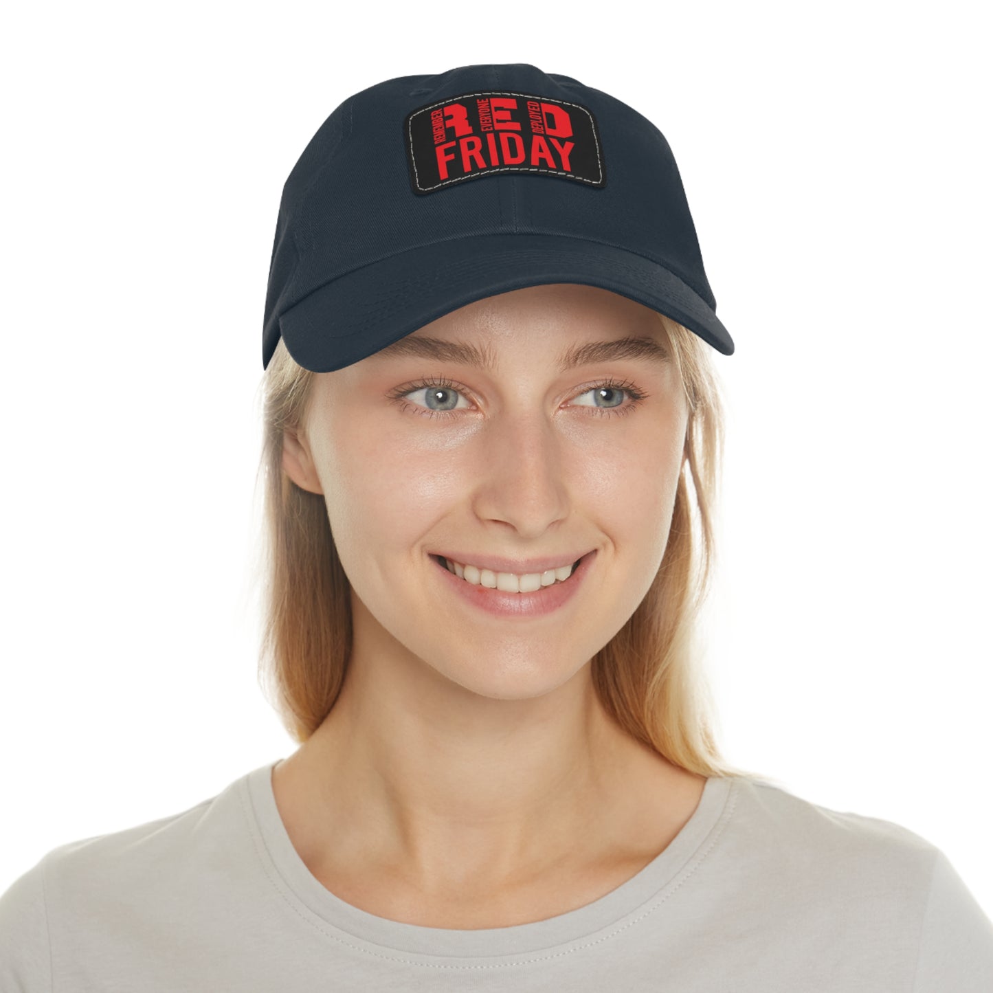 RED Friday unisex ball cap with Leather Patch (Rectangle) / Remember Everyone Deployed /awareness / honor military / active duty /