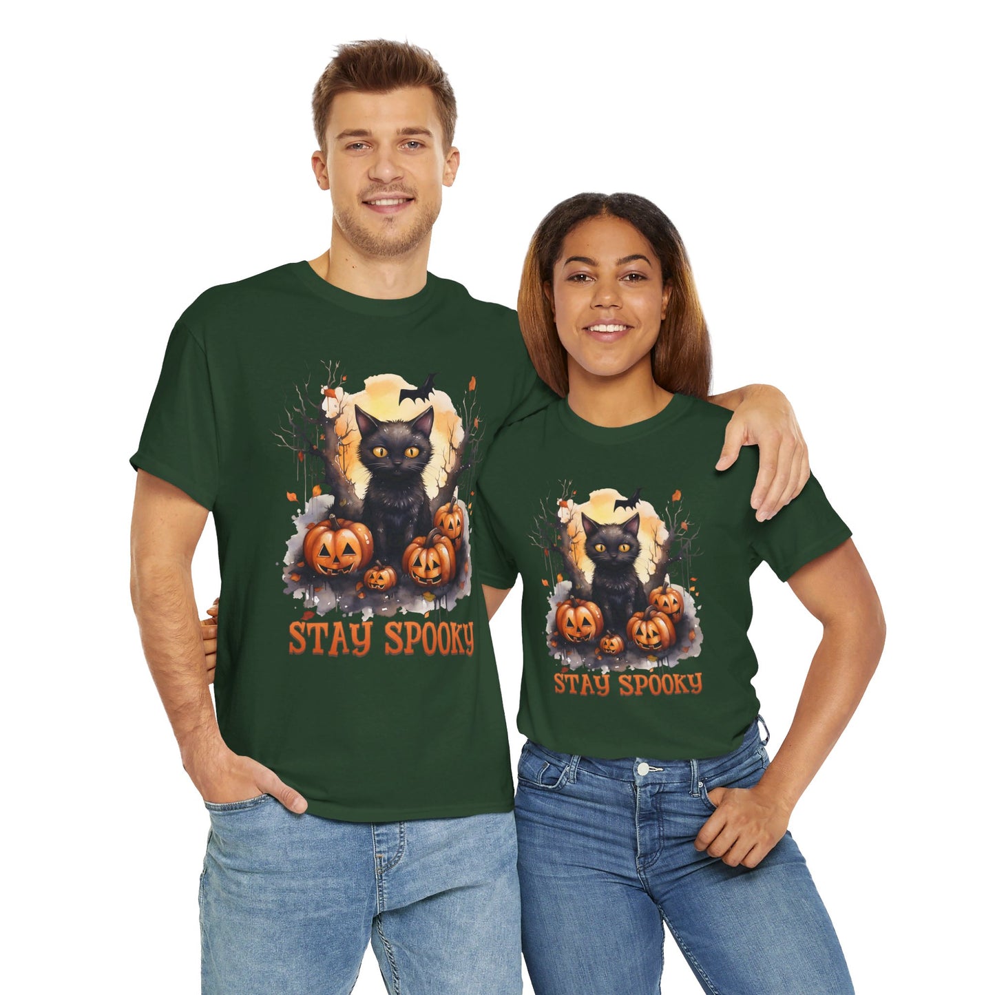 Black Cat And Pumpkin! Graphic Unisex Heavy Cotton Tee