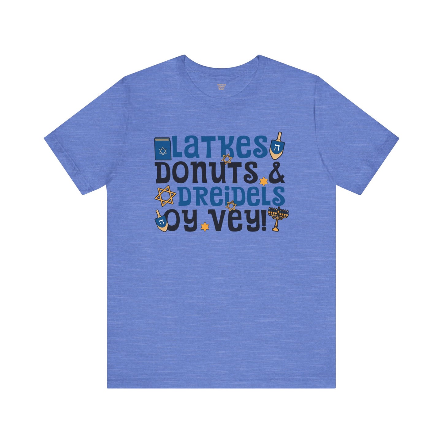 Latkes, Donuts, Dreidel, Oy Vey! - Unisex Jersey Short Sleeve Tee