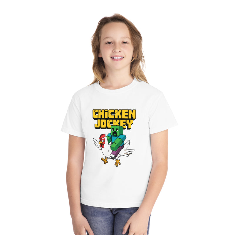 Youth Chicken Jockey Tee - Fun Minecraft-Inspired Graphic T-Shirt for Kids