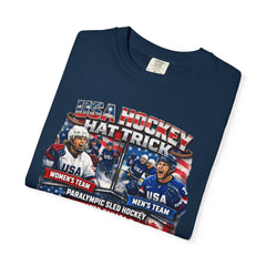 Hockey Hat Trick T-Shirt — USA Men's, Women's & Paralympic Gold Tribute 2026