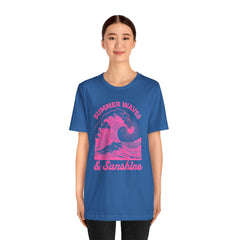 Summer Waves & Sunshine Tee — Retro Pink Surf Graphic T-Shirt