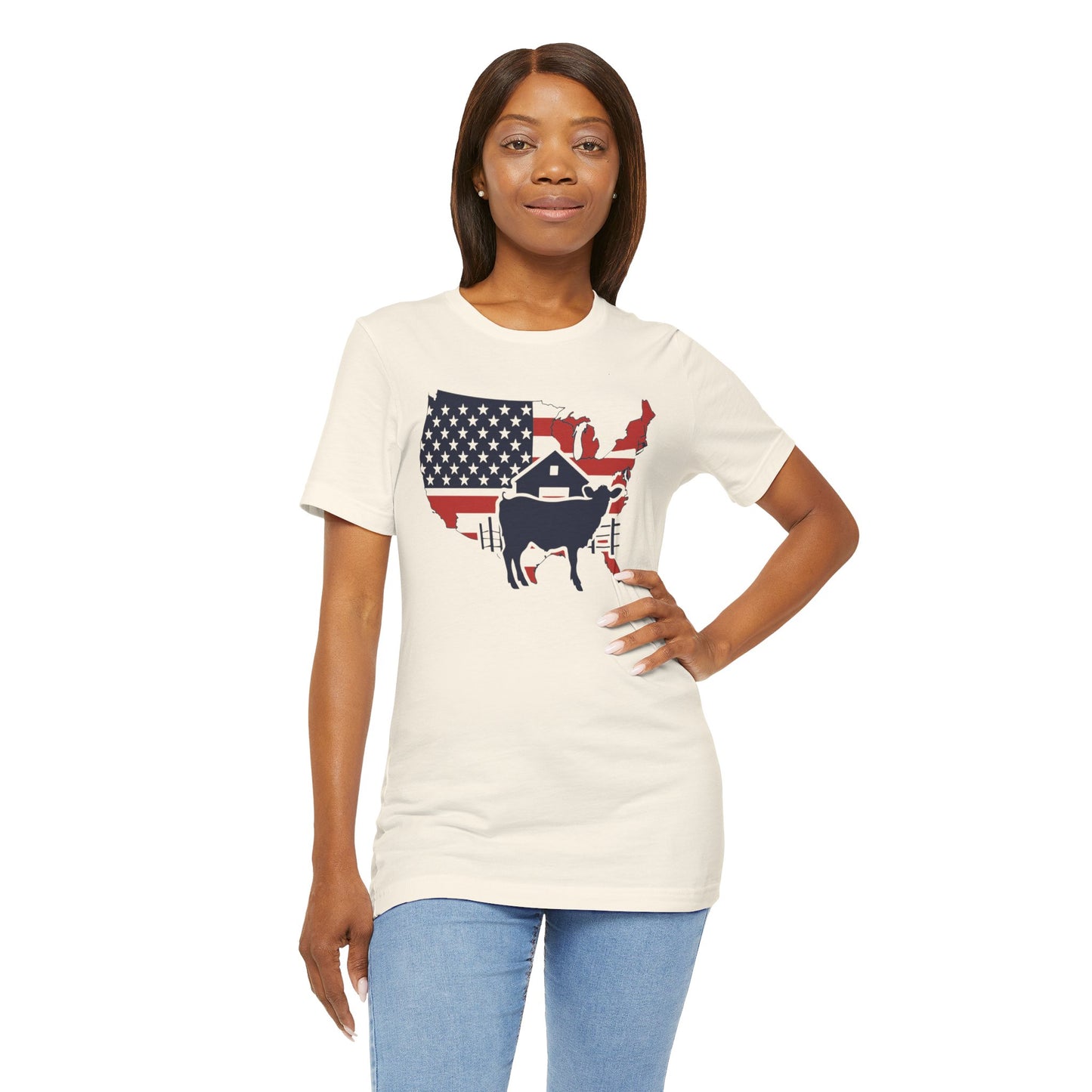 Red White and Blue Farmer Graphic, Unisex Jersey Short Sleeve Tee